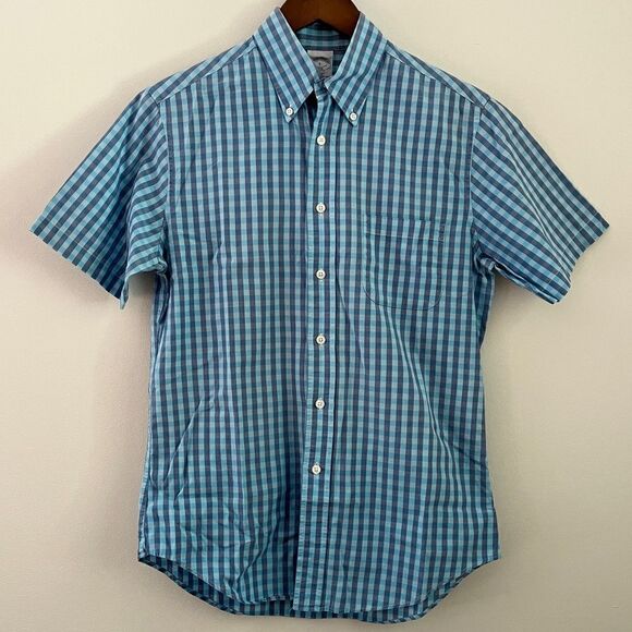 Brooks Brothers Blue Plaid Button Down Short Sleeve Shirt | Size Small - Picture 1 of 5
